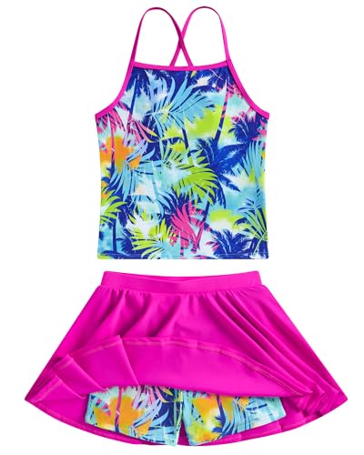 Image of Girls Tankini Swimsuit Mermaid Bathing Suits Criss-Cross Strap Adjustable Summer Beach Two Piece Swimwear Size 4-12