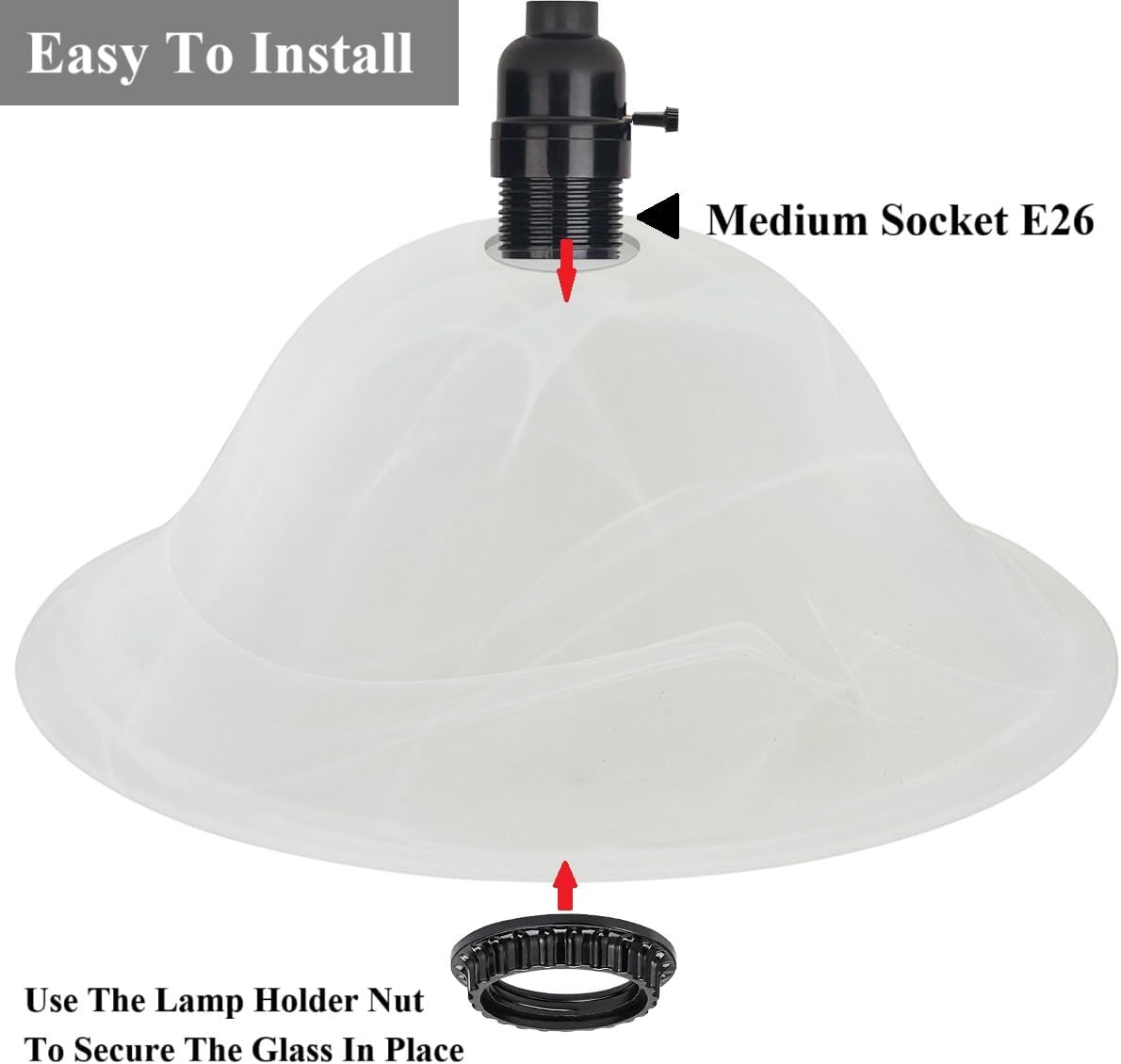 Glass Lamp Shade Replacement 12"D x 4.75"H,Lamp Shades For Floor Lamps Suitable for E26 Socket Torchiere Lamp Shade GlassShades Ceiling Fan Light Covers Ceiling Fan Globe Replacement Glass Bowl