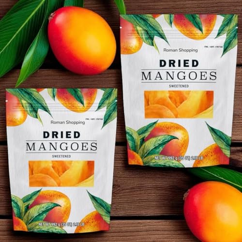 Kirkland Dried Mangoes – 2 Bags (70 oz Total), Sweetened, Soft & Chewy Tropical Fruit Snack, Fat Free, Lightly Sweetened with Mango, Sugar & Citric Acid, Contains Sulphites for Freshness