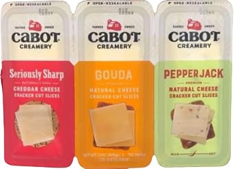 Cabot Cracker Cut Slices Cheese Seriously Sharp, Gouda, Pepper Jack - 7oz x 3 packs
