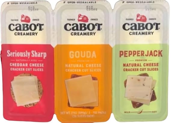 Cabot Cracker Cut Slices Cheese Seriously Sharp, Gouda, Pepper Jack - 7oz x 3 packs