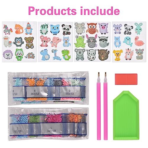 image for JINGIHE Diamond Art Stickers for Kids, 32Pcs Animal Diamond Dot Sticke