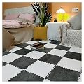 DSJBGSS Playmat 10 Pieces Plush Foam Play Mat, Interlocking Carpet Tiles 12"x12", Square Floor Mat Puzzle Play Mat for Bedroom Playroom(Gray+White)