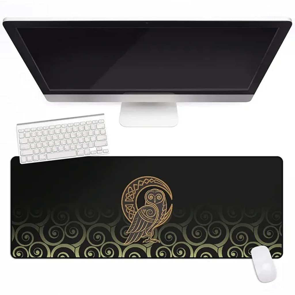 Tapis de souris chouette celtique en caoutchouc durable et design lune unique pour ordinateur
