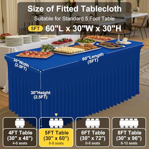 Image of Smiry Spandex Elastic Fitted Table Cloth Skirt for 5FT Rectangle Table | Stretch Washable Table Cloth, Banquet Table Cover for Wedding, Party, Indoor & Trade Shows, (Blue, 60Lx30Wx30H)