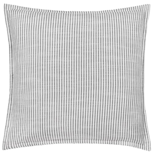 furn. Yard Truro Striped Cushion Cover – Classic Stripe 100% Cotton Slub Texture Oxford Edge Decorative Case (Grey – 45x45cm)