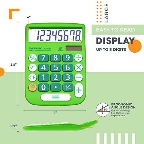 image for CATIGA Desktop Calculator 8 Digit with Solar Power and Easy to Read LC