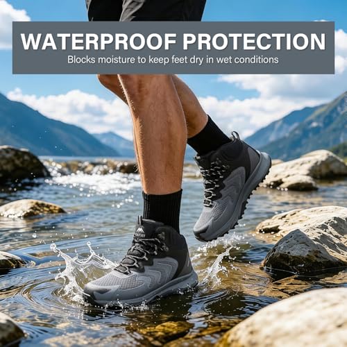 Image of Men's Waterproof Hiking Boots Lightweight Comfortable Outdoor Walking Trail Boots Shoes
