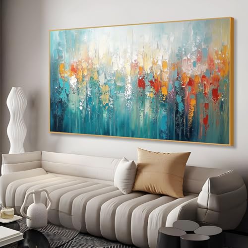 Large Colorful Abstract Canvas Wall Art, Blue, Red and Orange