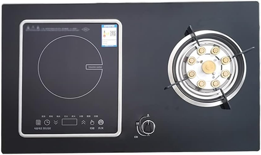 Gas Stoves Gas 2 in 1 Built-in Black GlassGas hob Cooker 7.0KW Nine-cavityGas hob&3000W Removable Induction Cooker Smart Timing &Child Lock Knob 75x44x15CM [Energy Class A] (Color : NG) (Ng )