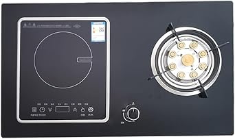 Gas Stoves Gas 2 in 1 Built-in Black GlassGas hob Cooker 7.0KW Nine-cavityGas hob&3000W Removable Induction Cooker Smart Timing &Child Lock Knob 75x44x15CM [Energy Class A] Color NG Ng