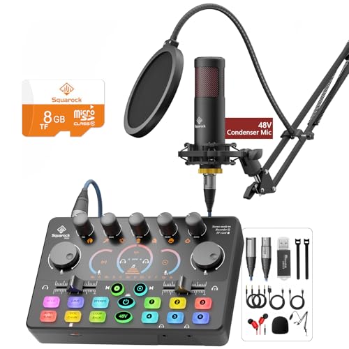 SquarockTek �|�b�h�L���X�g�@��Z�b�g �~�L�T�[ 48V XLR�R���f���T�[�}�C�N�t�� TF�J�[�h �T���E���h�T�E���h �X�g���[�~���O/TikTok/YouTube�ɍœK �g�ѓd�b�APC�A�J����RS2�ɑΉ�