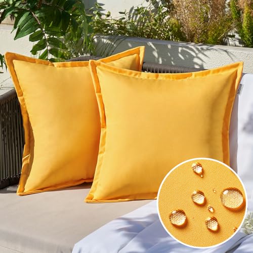 EMEMA Pack of 2 Yellow Outdoor Pillows Waterproof 18x18...
