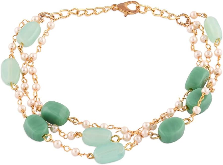 Green Multistrand Beaded Ethnic Bracelet For Women-ZPFK13619, One Size