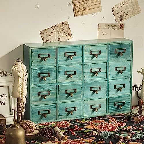 卓上収納ボックス 引き出し 小物収納 アンティーク 木製 ミニ卓上キャビネット ミニ引き出し 小物収納ボックス 多機能 大容量 小物文具収納ラック レトロなスタイル ウッドボックス 卓上収納 収納ボックス (レトロブルー)