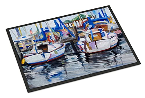Caroline's Treasures JMK1054MAT Sailboats Doormat 18x27 Front Door Mat Indoor Outdoor Rugs for Entryway, Non Slip Washable Low Pile, 18H X 27W