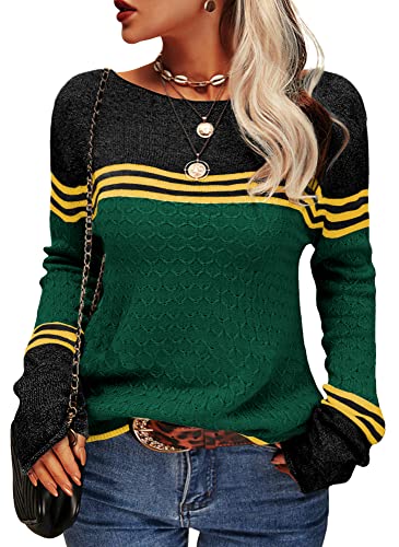 Image of Danedvi Womens Fall Fashion 2026 Sweaters Colorblock Lightweight Striped Crewneck Winter Trendy Pullover Tops