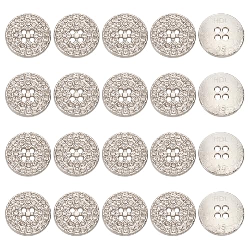 MAYJOYDIY 20pcs 15mm Silver Round Rhinestone Buttons, Alloy+Rhinestone Material, Perfect for DIY Crafts Wedding Party Decoration