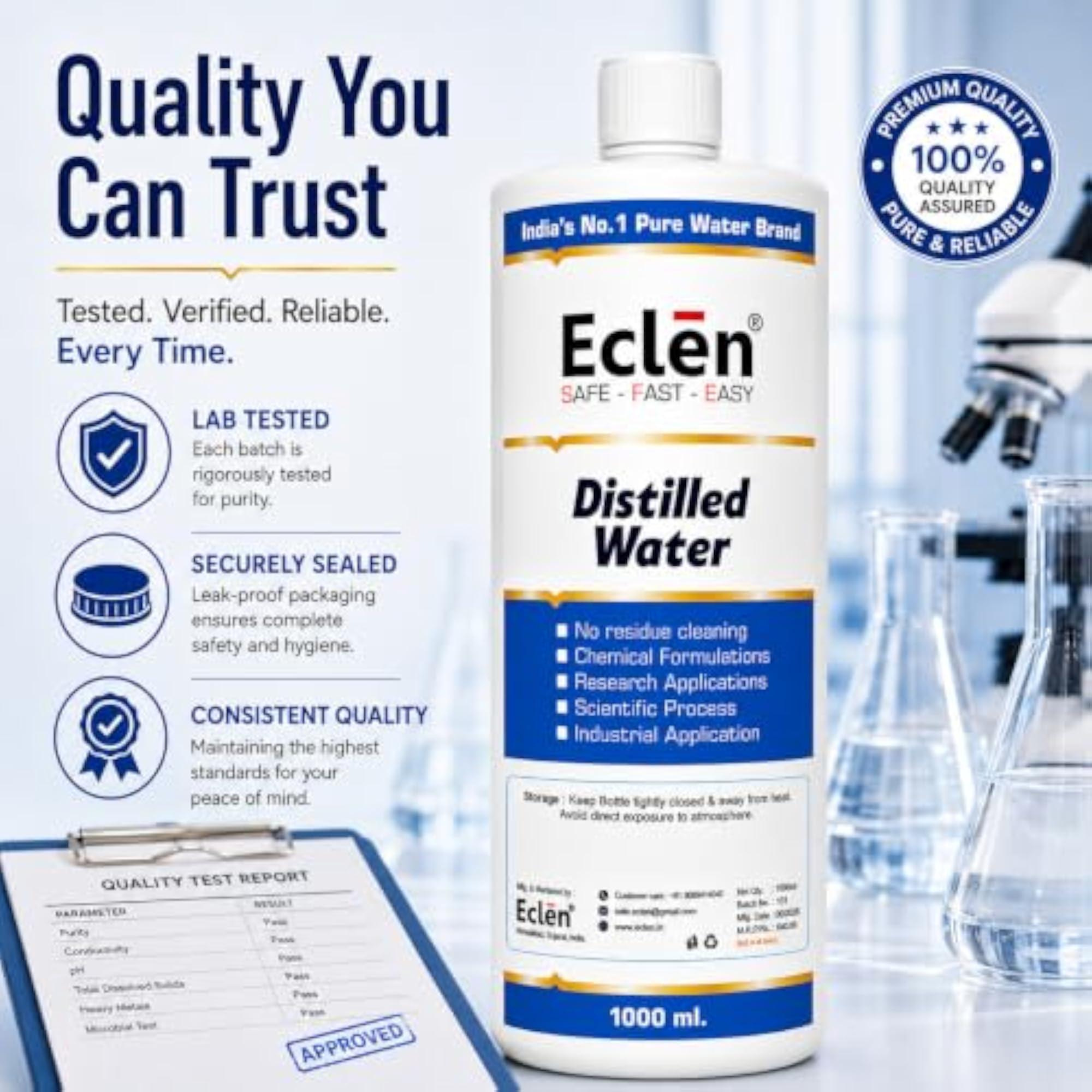 Ultra Pure Distilled Water 1 Litre, 0 TDS