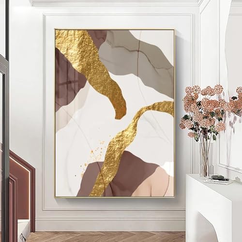 Images d'art mural moderne or et marron encadrées pour salon élégant
