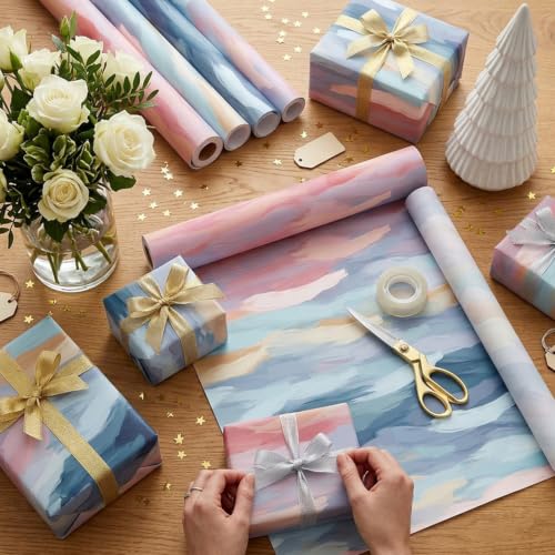 Image of Prettykrafts Handpaint Scenic Gift Wrapping Paper | Pack of 5 | 70x50x0.2 cm | Large Size | Reusable & Eco-Friendly Paper Bags for Gifting, Parties, Return Gifts, Shopping and Special Occasions