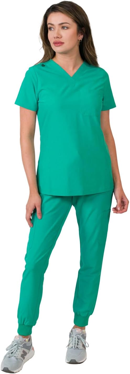 Medgear Women's 1-Pocket Top Knit Rib Cuff Jogger Pants Set