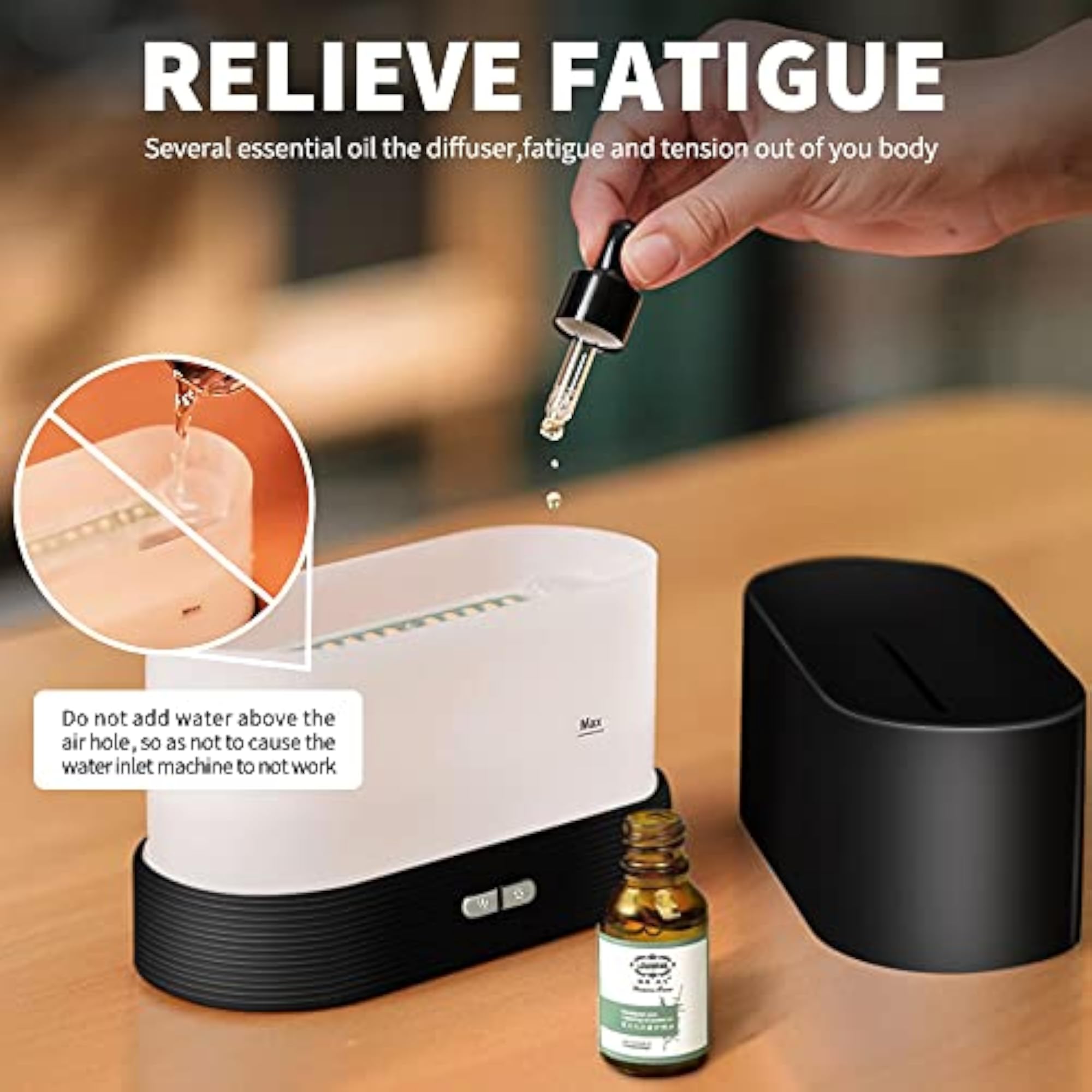 Aroma Diffuser with Flame Light Mist Humidifier, Black