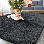 Homaxy Fluffy Shaggy Rugs Living Room, Large Anti Slip Carpet, Machine Washable Soft Thick Pile Bedside Rug for Kids Bedroom, Nursery - Black, 120 x 160 cm