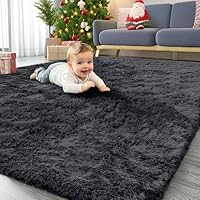 Homaxy Fluffy Shaggy Rugs Living Room, Soft Thick Pile Carpet, Machine Washable Anti Slip Bedside Rug for Kids Bedroom, Nursery - Black, 60 x 100 cm