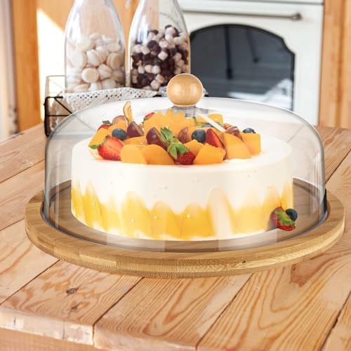 LDXDRU 10 Inch Cake Stand with Dome Lid, Wood Cake Plate with Cover, Wooden Cake Display Stand for Anniversary Birthday Wedding Party - Image 6