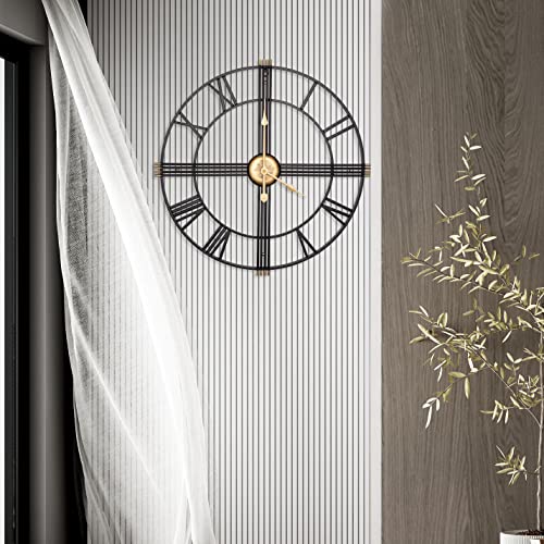 Leike Large Decorative Wall Clock,16 Inches Antique Oversized Centurian Roman Numeral Black Metal Clock Nearly Silent Modern Home Round Wall Clock For Living Room,Bedroom,Kitchen,Outdoor Decor-40Cm #TOP7