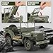 toylefun 1/10 Scale RC Military SUV, Remote Control 4WD Off-Road Vehicle with Alloy Frame Chassis, with Winch and Capstan, Army Vehicle with Opening Hood and Folding Windshield, 2 Batteries,