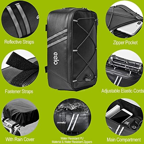 eelo Bike Pannier Bag for Bicycle Rack - Waterproof, 7L Rear Carrier with Rain Cover