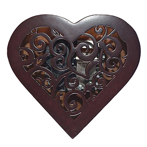 Fnly Antique Engraved Wooden Wind-Up Musical Box,Love Story Musical Box,With Silver-Plating Movement In,Heart-Shaped #TOP3