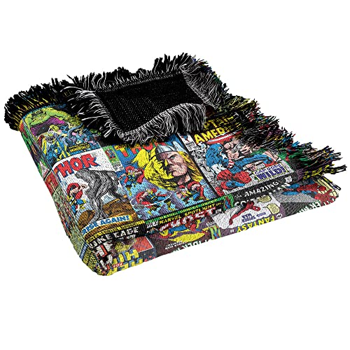Logovision Marvel Comic Blanket, 50"X60" Misc. Comic Collage Woven Tapestry Cotton Blend Fringed Throw #TOP4