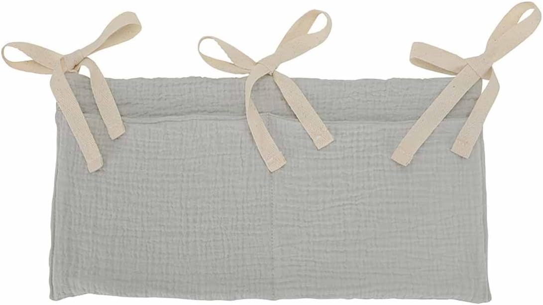 Cotton Baby Bedside Hanging Storage Bag,2 Pockets Organizer for Baby Cribs and Toys (Oatmeal)