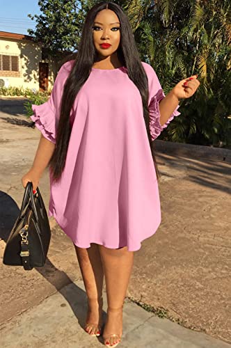 Image of Ekaliy Women's Casual Vintage Ruffle Sleeve Loose Party Midi Plus Size Dress Casual Summer