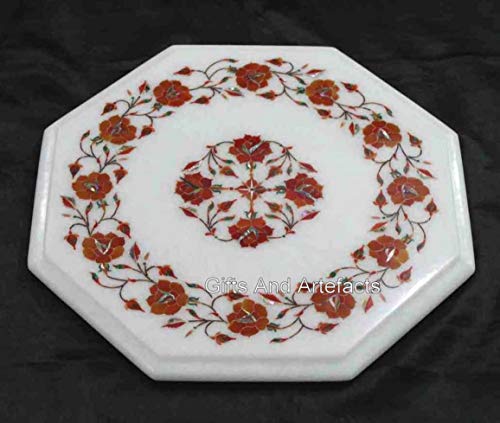 Table basse de terrasse en marbre blanc brillant et cornaline chic 38cm - 4