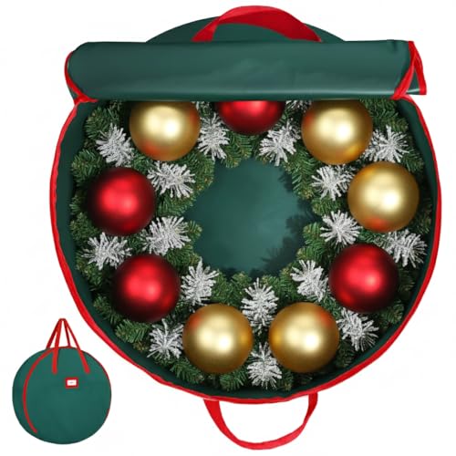 HOLDN’ STORAGE Premium Wreath Storage Bag - Durable Material - Waterproof - Heavy-duty Christmas Storage Container for Xmas Wreath with Dual Zipper Closure, Tear-proof, 36"W x 8"D - Green