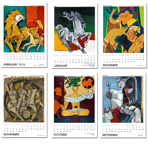 Image of Tallenge - 2026 Desk Calendar - M F Husain - Art By Indian Master - 6 x 9 Inches for Home & Office (Paper, Desk Calendar)