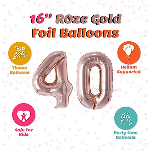Image of Rozi Decoration 16? Inch Rose Gold 40 Number Foil Balloon for 40th Birthday Decoration | 40 Balloon Number | 40 Anniversary Decoration Pack of 2 Pcs