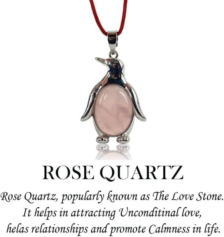 Aleafa Armlet Presents Rose Quartz Stone Pink Penguin Pendant for Reiki and Crystal #Aport-0281