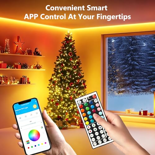 Image of DAYBETTER LED Strip Lights 110ft1Roll RGB Music Sync Smart App Control | Indoor color changing decor for bedroom, kitchen, party. 44-key IR remote, timer, cuttable, flexible, strong adhesive