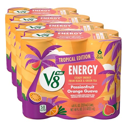 Image of V8 +Energy Passionfruit Orange Guava Juice Energy Drink, 8 fl oz Can (24 Pack)