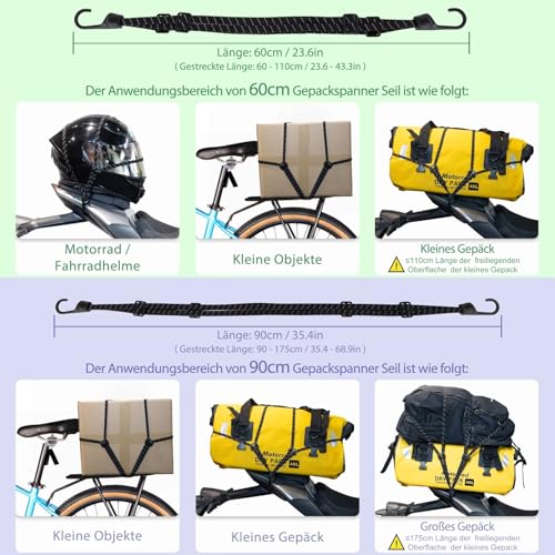 2 Stücke Gepäckspanner, Expander mit Haken, Spanngurte mit Haken, Spanngurte Kurz Mit 4 Schiebeschnalle, Spanngurt Fahrrad, Gepäckträger Spanngurt für Motorrad Fahrrad usw