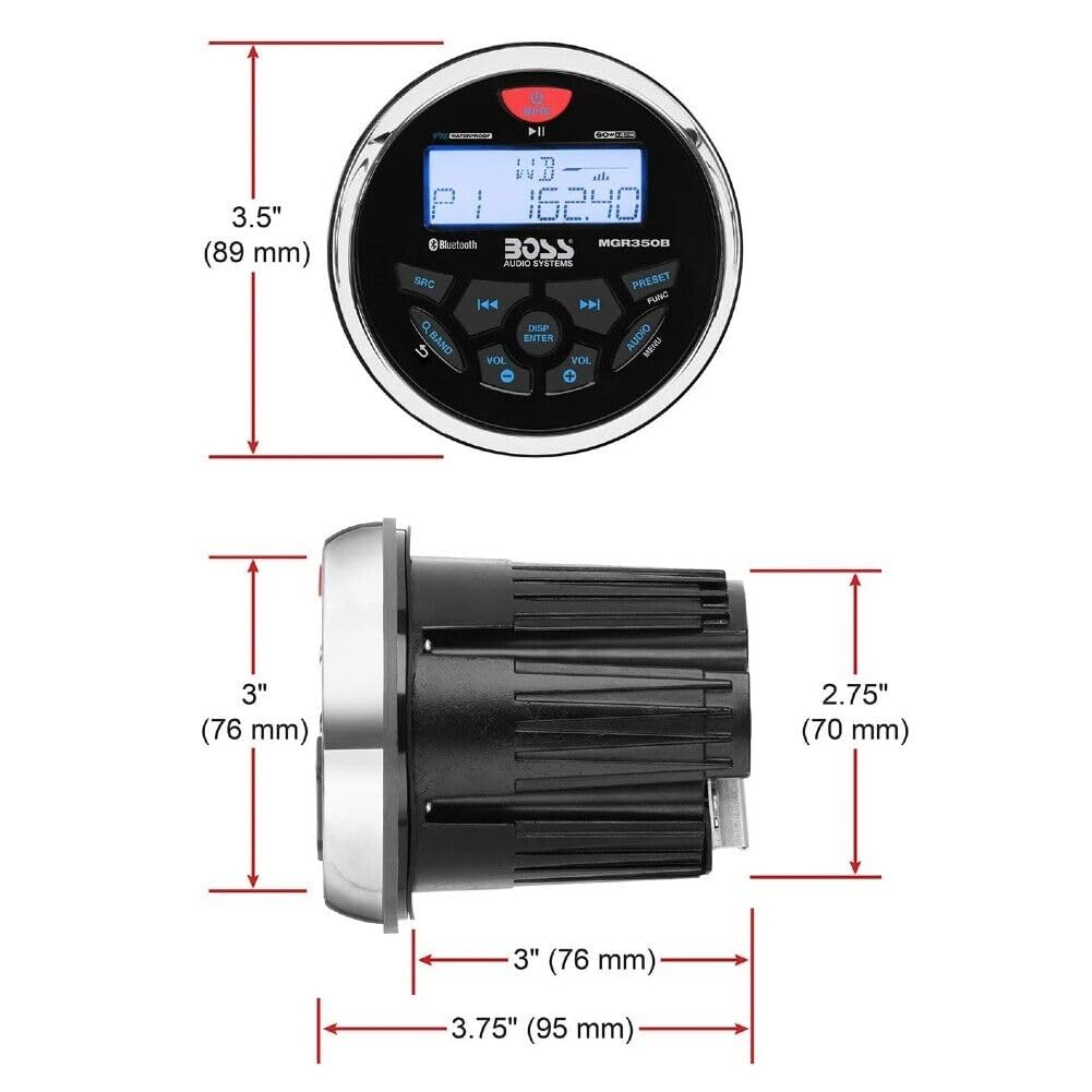KIT SET PER BOSS AUDIO SYSTEMS MCKGB350W.6 1 kit marino con ricevitore AM/FM bluetooth waterproof, una coppia di altoparlanti MR6W da 16,5 cm 6,5" 90 watt rms 180 watt max e una dipole antenna, 1 kit