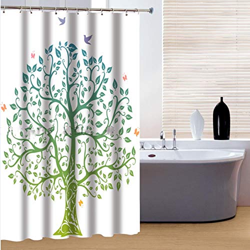 Rideau de douche en polyester épais MU, finition haut de gamme étanche motif arbre 3D