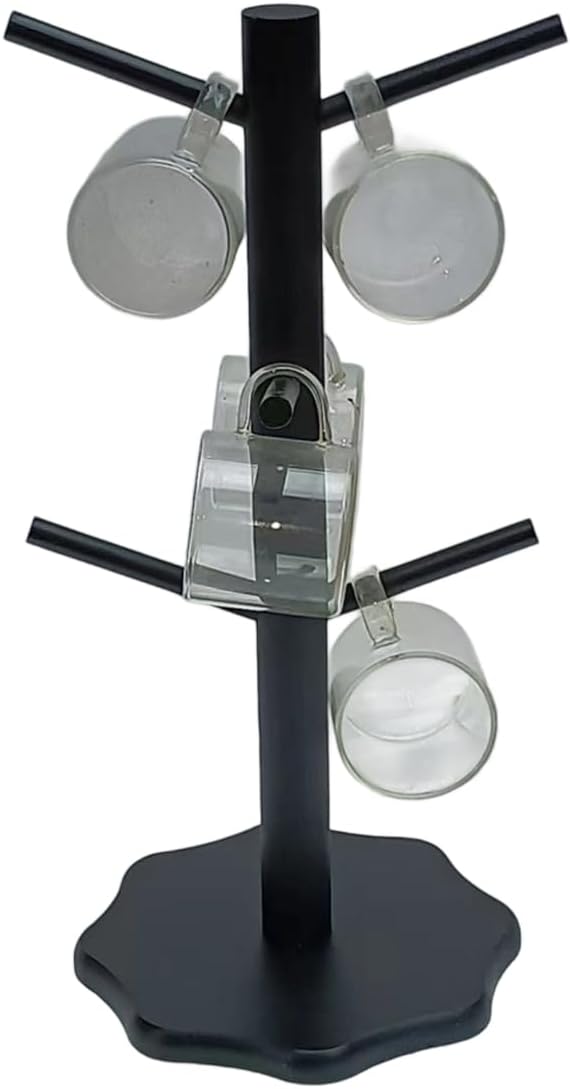 Condition photo showing New/Like New for coffee cup tree, mug holder with 6 hooks for countertop, bamboo mug cup tree stand for coffee bar accessories and orgnizer, coffee mugs dryer (black)