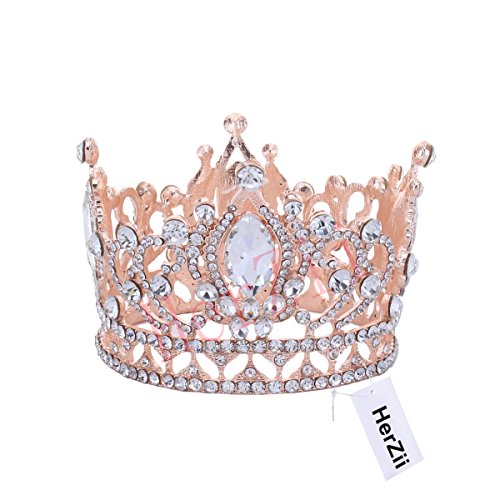 Corona de marquesa chapada en oro rosado con diamantes de imitación y cristales transparentes de HerZii, 7,6 cm, joyas para el pelo para novias