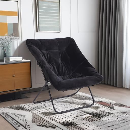 Miniatura 5 de Tiita Comfy Saucer - Silla plegable de gran tamaño de piel sintética suave, silla perezosa para niños, adolescentes y adultos, silla lunar con marco